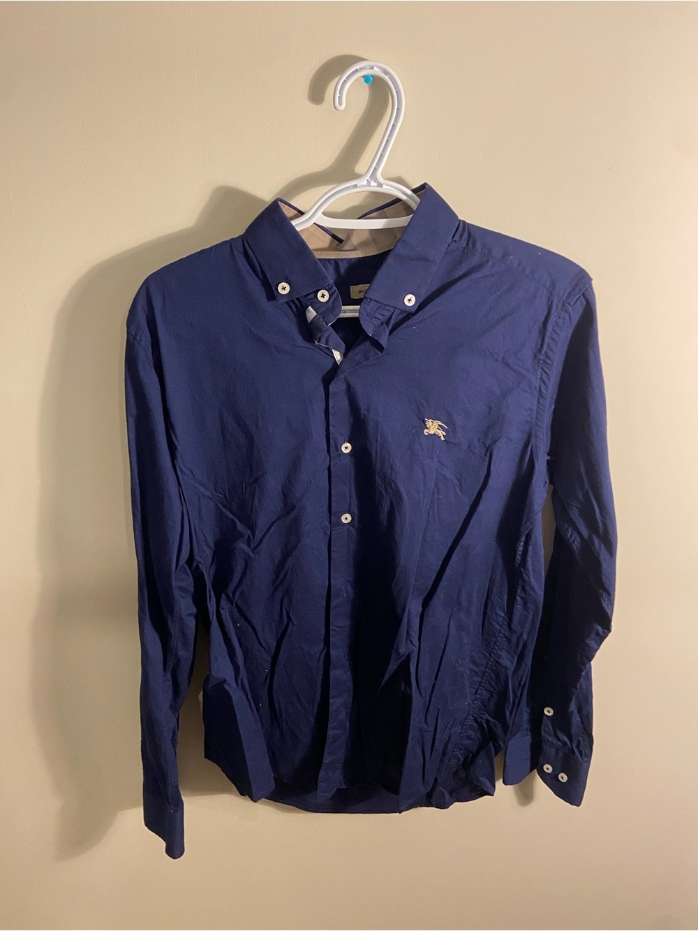 Burberry Navy Long-Sleeve Button-Down Shirt with Chest Logo